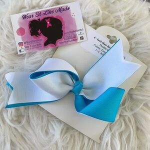 Boutique Handmade Clip Hair Bow Blue & White